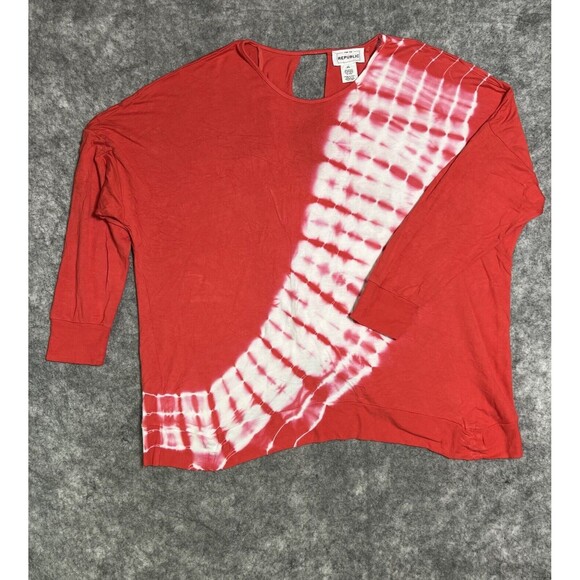 For The Republic Open Wrap Back Top Women’s XL Red Tie Dye Dolman Sleeve - Picture 1 of 16